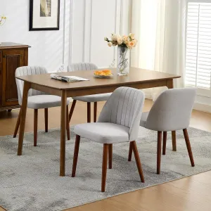 Set of 4 Mid-Century Modern Fabric Upholstered Dining Chairs with Padded and Solid Wood Legs, Grey