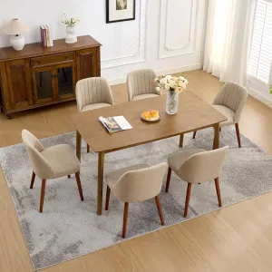 Set of 6 Mid-Century Modern Fabric Upholstered Dining Chairs with Padded and Solid Wood Legs, Camel