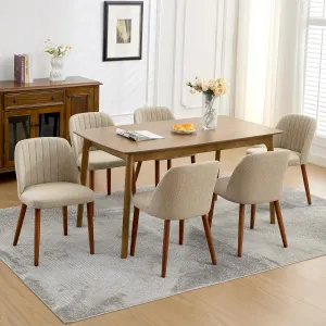 Set of 8 Mid-Century Modern Fabric Upholstered Dining Chairs with Padded and Solid Wood Legs, Camel