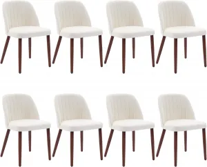 Set of 8 Mid-Century Modern Fabric Upholstered Dining Chairs with Padded and Solid Wood Legs, Beige