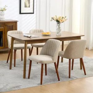 Set of 4 Mid-Century Modern Fabric Upholstered Dining Chairs with Padded and Solid Wood Legs, Camel
