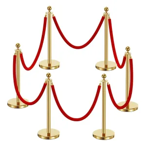 6Pack Stanchions And 5FT Black Ropes Crowd Control Barrier Black Stanchions Queue Barrier Line Divider Fillable Plastic Base For Theaters Clubs Hotels Museums Exhibition