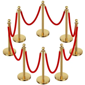 8Pack Stanchions with 5FT Black Ropes, Crowd Control Barrier, Black Stanchions Queue Barrier Line Divider, Fillable Plastic Base, Theaters Clubs Hotels Museums Exhibition