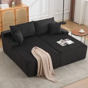 79” Double Lounge Chair Indoor, Oversized Boneless Corduroy Sleeper Sofa Bed with 4 Pillows, Armrests, Comfy Reading Loveseat No Assembly Required Cloud Sofa for Living Room, Bedroom, Black