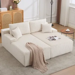 79” Double Lounge Chair Indoor, Oversized Boneless Corduroy Sleeper Sofa Bed with 4 Pillows, Armrests, Comfy Reading Loveseat No Assembly Required Cloud Sofa for Living Room, Bedroom, Beige