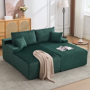 79” Double Lounge Chair Indoor, Oversized Boneless Corduroy Sleeper Sofa Bed with 4 Pillows, Armrests, Comfy Reading Loveseat No Assembly Required Cloud Sofa for Living Room, Bedroom, Green