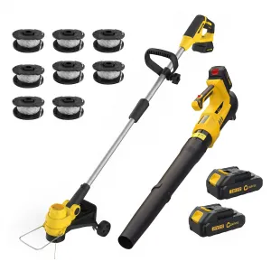 20V Battery-powered Leaf Blower & String Trimmer Combo - 550CFM 130MPH Performance - 12" Weed Wacker - Lightweight & Ergonomic with 2 x 2.0Ah Battery & Charger - Ideal for Lawn, Weeds & Grass - Black+Yellow Color