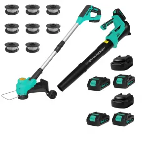 20V Wireless String Trimmer & 550 CFM Leaf Blower Combo - 12" Cutting Width - Lightweight, 8 Line Feed - Includes 4 x 2.0Ah Batteries & 2 Fast Chargers - Up to 120 min Runtime - For Lawn & Yard