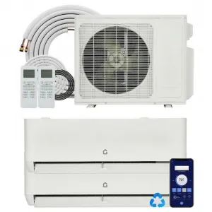 24 SEER2 18000 BTU Dual Zone Mini Split AC Heat Pump, 12K+12K for 2 Rooms, Smart WiFi App, Eco R454B, Cools & Heats 1000 Sq.Ft, Ductless HVAC System with 16ft Pre-Charged Installation Kit