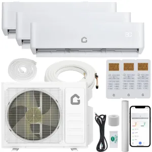 28000 BTU Tri-Zone Mini Split AC Heating System 20 SEER2 R454B Refrigerant Copper Tube Line Set Multi-Room WiFi Control