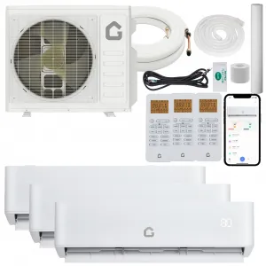 28,000 BTU Tri-Zone Mini Split AC Heating System 20 SEER2 WiFi Copper Tube Line Set Ductless Multi-Room Comfort