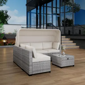 6 Piece Set of Outdoor Daybeds, Daybed with Retractable Canopy