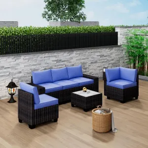 6-Piece Modular Outdoor Sectional Sofa Set, PE Rattan All-Weather Patio Furniture with Coffee Table, Thickened Cushions & UV-Resistant Design for Backyard, Poolside, Balcony
