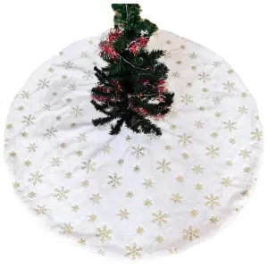 90cm/120cm Christmas Tree Skirt Snowflake Sequin Pattern Thicked Plush Xmas Ornaments for Indoor Outdoor Merry Christmas Holiday Party Decor Gold Sequins 90cm