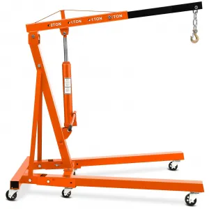2-Ton Folding Engine Hoist Hydraulic Shop Crane Lift With 6 Casters Telescopic Boom For Garage Workshop Factory Orange
