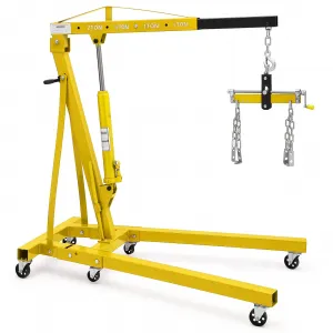 Engine Hoist with Lever, 2 Ton 4000 Lbs Heavy Duty Folding Cherry Picker Engine Lift Hydraulic Tilting Engine Shop Crane with 6 Iron Caster Wheels Telescopic Boom Hitch,Yellow