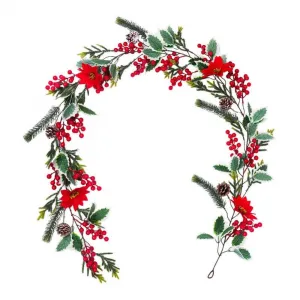 6.5FT Berry Christmas Garland Decoration,Artificial Berry Garland with Pine Cone, Wall-Mounted Garland for Home Indoor Outdoor Christmas New Year Holiday Fireplace Stairs Decor