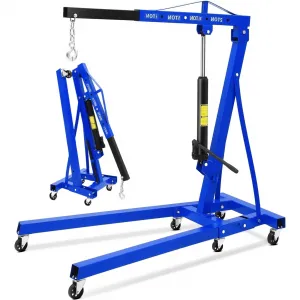 2 Ton Folding Hydraulic Engine Hoist, 4400 lbs Shop Crane with Telescopic Boom, 6 Casters, Heavy-Duty for Garage and Workshop, Includes Gloves, Blue