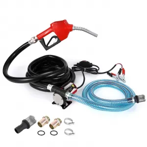 Fuel Transfer Pump DC 12V Diesel Transfer Pump with Nozzle Hose Cast Iron Gasoline Transfer Pump, 8GPM, Overheating Stability, Applicable to Gasoline, Diesel, Black