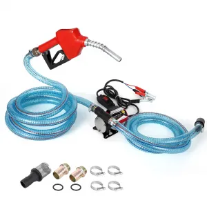 Fuel Transfer Pump DC 12V Diesel Transfer Pump with Nozzle Hose Cast Iron Gasoline Transfer Pump, 8GPM, Overheating Stability, Applicable to Gasoline, Diesel, Clear