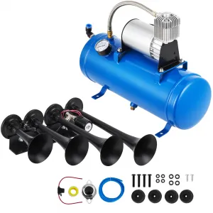 Train Horn Kit 4 Trumpets 150 DB, 150 PSI Compressor with 1.6 Gallon Tank, Durable Air Horn for Trucks, SUVs, Motorcycles, and Boats