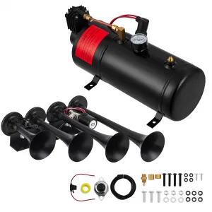 4 Trumpets Train Horns Kit, 150 DB Truck Air Horn Kit with 0.8 Gallon Tank & 150 PSI Air Compressor, 12V Train Horns for Pickup Trucks, Car, Motorcycle, Semi, Jeep, RV, SUV, Van, Boats