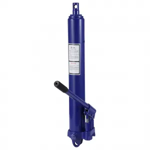 8 Ton Hydraulic Long Ram Jack - Manual Cherry Picker with Double Piston Pump, Clevis Base, and Handle for Garage Shop Cranes and Engine Hoists, Blue