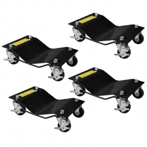 Black Car Dollies Set of 4, Heavy Duty Vehicle Wheel Dolly for Garage, 6000 LB Capacity, Steel, Black