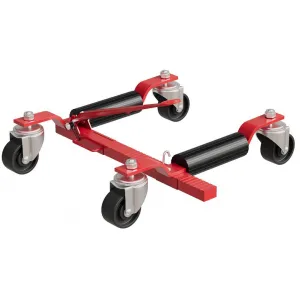 Car Wheel Dolly Jack Set of 2, Max 1500LBS Capacity, Mechanical Wheel Dolly with Ratcheting Foot Pedal, Vehicle Positioning Jack, Red, 12" Wheel Clearance