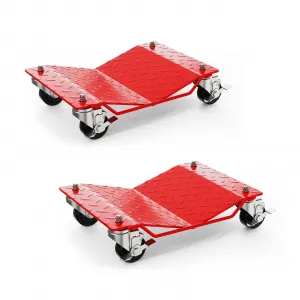 Car Wheel Dolly Set of 2 Heavy Duty Vehicle Mover Dolly with Brakes for Cars Trucks Trailers Motorcycles, 3000LBS Capacity, Red