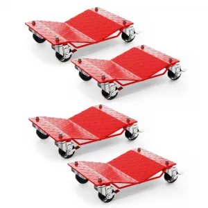 Car Wheel Dolly Set of 4 Heavy Duty Vehicle Mover with Brakes for Cars, Trucks, Trailers, Motorcycles, Red, 6000LBS Capacity