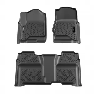Floor Mats for 2014-2018 Chevy Silverado/GMC Sierra 1500 Crew Cab, 2015-2019 Silverado/Sierra 2500 HD/3500 HD Crew Cab, TPE All Weather Custom Fit 1st and 2nd Row Floor Liner, Black