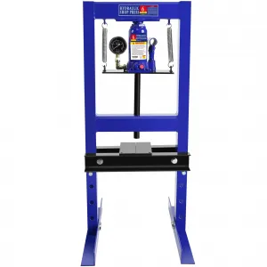 6-Ton Shop Press with Pressure Gauge, Adjustable H-Frame Hydraulic Floor Press with Stamping Plates for Bending, Straightening, Pressing Parts, and Installing Bearings & U-Joints, Blue