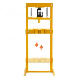 12 Ton Hydraulic Shop Press Heavy Duty H-Frame Floor Bearing Press with Steel Plates Adjustable Bed for Garage Bending Bearing Metalworking Yellow