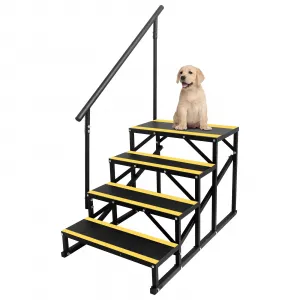 4 Step RV Stairs with Handrail, Hot Tub Steps Metal with Non-Skid Tapes, Portable Stairs Steps for RV, Mobile Home Stairs Travel Trailers, Camper, Hot Tub, Ground-Pool for Indoor & Outdoor
