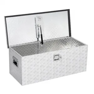 Aluminum Truck Bed Tool Box - Heavy-Duty Waterproof Lockable Storage for Pickup Beds, RVs, and Trailers with Side Handles, Gas Strut Lid, and 1 Organizer Box, Silver