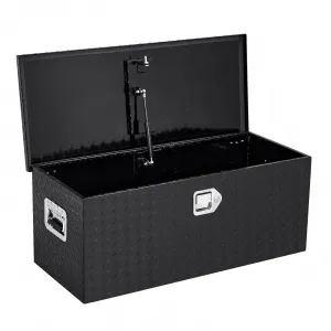 30"x15"x15" Aluminum Truck Tool Box - Weatherproof Storage with Lock, 2 Large Compartments, and 1 Organizer Box, Black