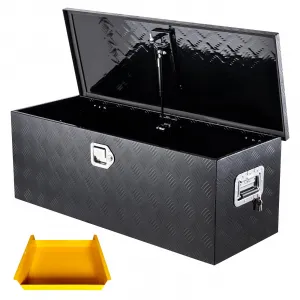 30"x15"x15" Aluminum Truck Bed Tool Box, Weatherproof Storage Chest with Lock & Keys, Side Handles, Gas Strut Lid, Large-Capacity Heavy-Duty Organizer for Pickup, Trailer, and RV, Black