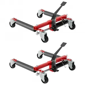 Car Dolly Set of 2, 3000 LBS Capacity Hydraulic Car Wheel Dolly Jack, Heavy Duty Vehicle Positioning Dolly with Foot Pedal for Tire Auto Repair Moving, Red