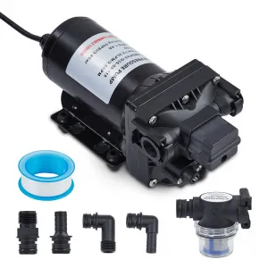 Water Pressure Booster Pump 110V AC 3.5GPM 55PSI On Demand Water Diaphragm Pump with 124Ft Head Lift, Self-Priming RV Fresh Water Pump with Pressure Switch for Home Marine Yacht Garden Hose