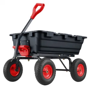 800 lbs Poly Garden Dump Cart, Heavy-Duty Wheelbarrow with 10-Inch Tires, 180° Rotating Handle, Steel Frame and Quick Release System Garden Dump Cart for Soil Plants Gardening Tools Wood