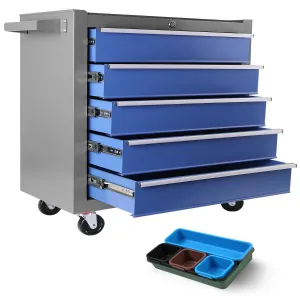 Tool Chest 5-Drawer,Rolling Tool Chest with Wheels & 5 Organizer Tray Divider Set,Portable Storage Rolling Tool Chest for Garage, Workshop, Home Crafts,Repair Room
