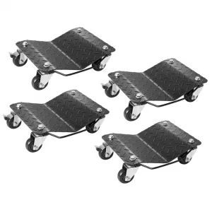 4 Items 4 Tire Wheel Dolly Car, Premium Manganese Steel, 6000 Lbs Capacity, Heavy Duty, Antiskid & Recessed Design, 360° Rotatable Wheels, Black