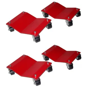 4 Items 4 Tire Wheel Dolly Car, Premium Manganese Steel, 6000 Lbs Capacity, Heavy Duty, 360° Rotatable Wheels, Red