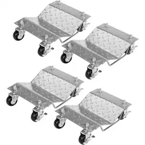 4 Items 4 Tire Wheel Dolly Car, Premium Manganese Steel, 6000 Lbs Capacity, Heavy Duty, Antiskid & Recessed Design, 360° Rotatable Wheels, Silver