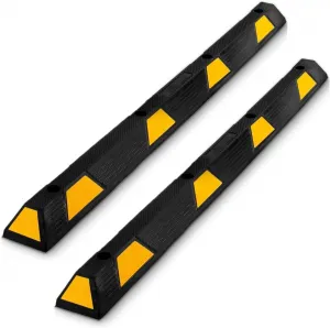 2 Pack Curb Parking Garage Floor Stopper, 72 Inch Heavy Duty Rubber Parking Curb with Yellow Reflective Stripes, Rubber Parking Lot Stopper for Vehicles Truck Driveway