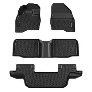 Floor Mats Fits 2015-2019 Ford Explorer Anti Skid Floor Liners Black, All Weather TPE Floor Liners w/o 2nd Row Center Console