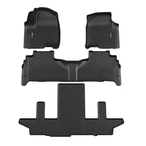 Floor Mats TPE All Weather Custom Fit for Chevy 2019-2024 Silverado 1500 Double Cab with 1st Bench Seats Anti Skid Heavy Duty Waterproof Floor Liners Black