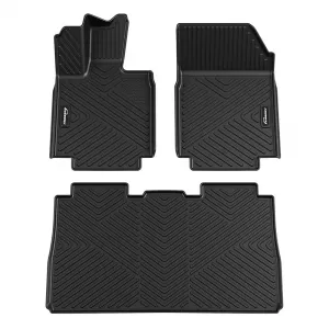 Floor Mats for Tesla Cybertruck 2023 2024 2025, TPE All Weather Cybertruck Accessories Custom Fit Front 1st & 2nd Row Floor Liner, Black