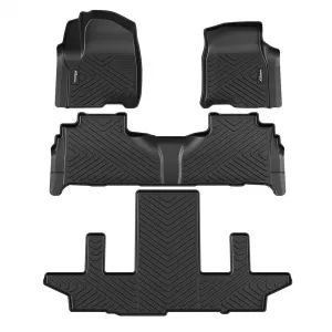 Floor Mats TPE All Weather Custom Fit for Chevy 2014-2018 Silverado/Sierra 1500, 2015-2019 2500HD/3500HD Crew Cab, with 1st Row Bench Seat Anti Skid Heavy Duty Waterproof Floor Liners Black